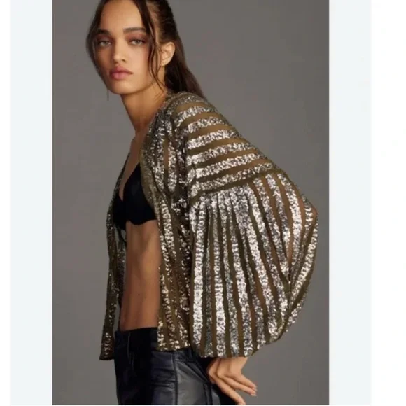 Anthropologie Silver Sequin Jacket - Picture 2 of 3
